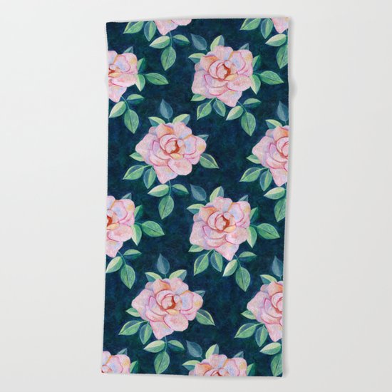Simple Pink Rose Oil Painting Pattern Beach Towel