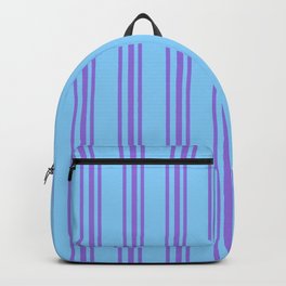 [ Thumbnail: Purple & Light Sky Blue Colored Pattern of Stripes Backpack ]