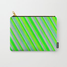 [ Thumbnail: Grey, Lime, Chartreuse, and Aquamarine Colored Lined/Striped Pattern Carry-All Pouch ]