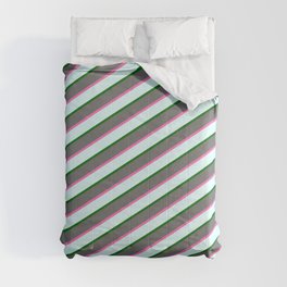 [ Thumbnail: Dim Gray, Hot Pink, Light Cyan & Dark Green Colored Lined Pattern Comforter ]