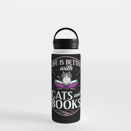 Cat Read Book Reader Reading Librarian Water Bottle