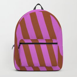 [ Thumbnail: Orchid and Sienna Colored Stripes/Lines Pattern Backpack ]