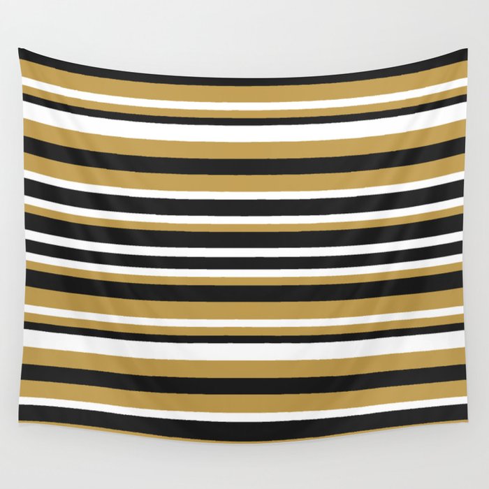 Golden, Black and White Vintage Stripes Wall Tapestry