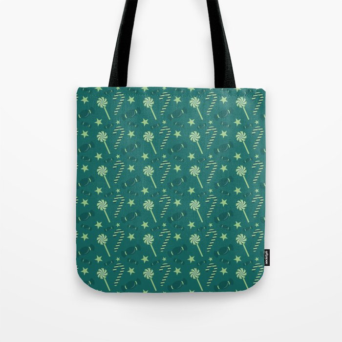 Christmas Vintage Green Blue Candy Cane Tote Bag