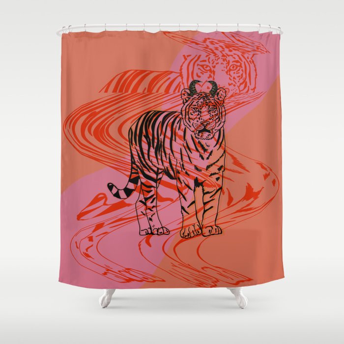 Tiger Glitch Shower Curtain