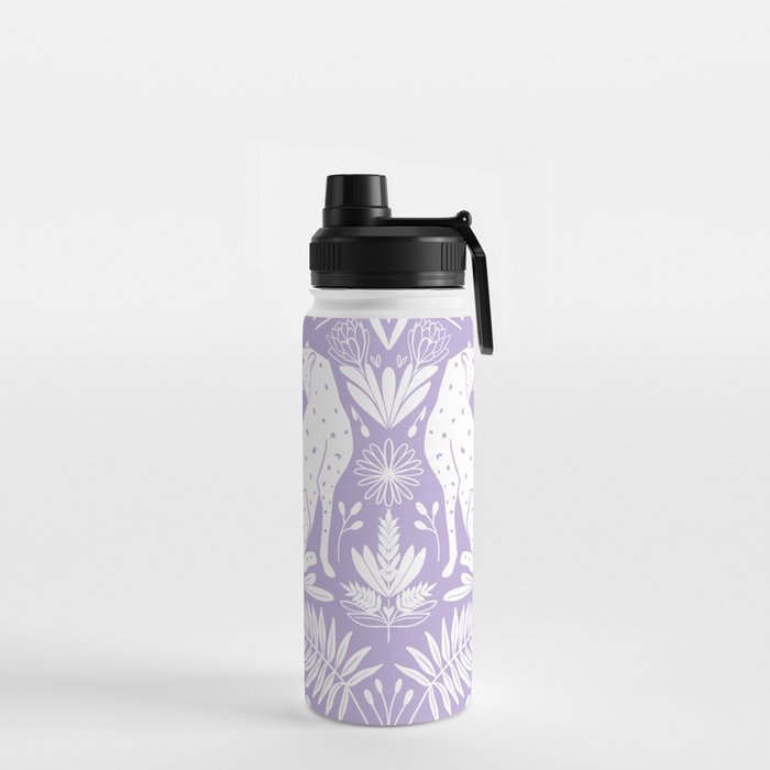 Lilac/ purple modern folk style cheetah jungle print  Water Bottle