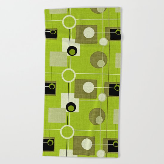 orbs and squares acid green Beach Towel