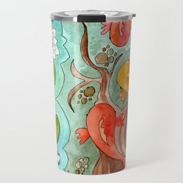 THREE FISHES IN THE LAKE WITH WATER LILIES by LISETTE Travel Mug