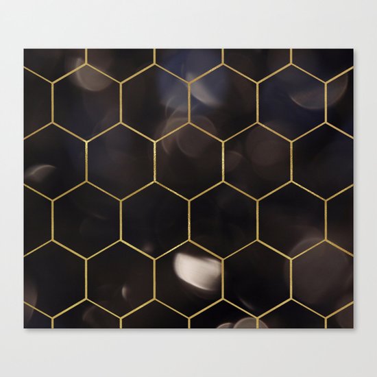 Dark bokeh gold hexagons Canvas Print