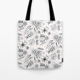 black and white floral Tote Bag