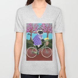 Siamese Cat Spring Bicycle Ride V Neck T Shirt