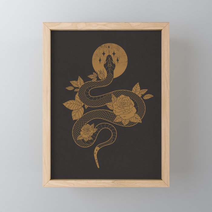 Snake - Black & Gold Framed Mini Art Print