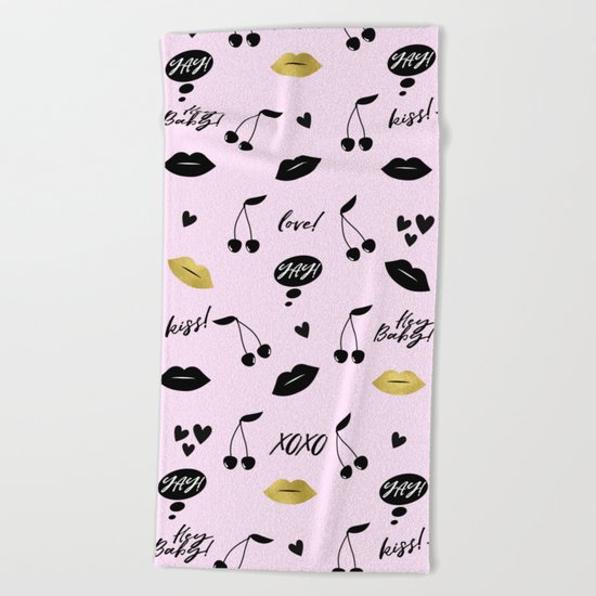 Black Lips Love Beach Towel