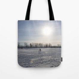 Cycling on Frozen Canal Tote Bag