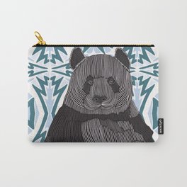 Panda sitting on light blue and white patterned background Carry-All Pouch