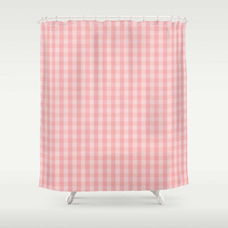 Large Lush Blush Pink Gingham Check Plaid Shower Curtain By