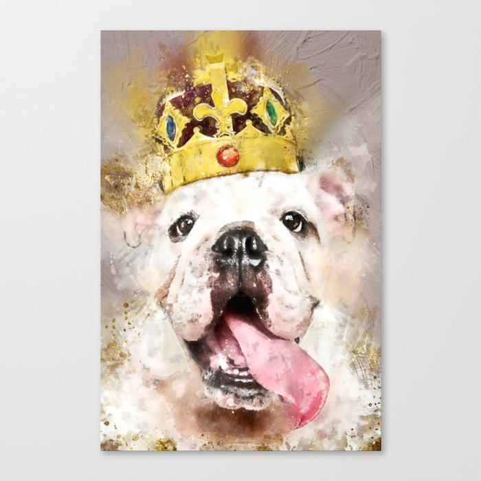 English Bulldog with Gold Royal Crown Canvas Print
