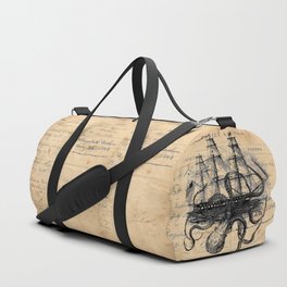 Octopus Kraken attacking Ship Antique Almanac Paper Duffle Bag