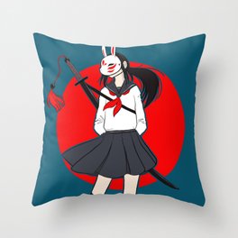 Kitsune Bunny Warrior Throw Pillow
