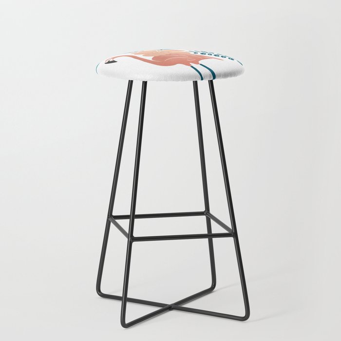 Flamingo Topped With Tropical Botanicals, Pink and Teal Bar Stool