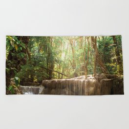 Brazil Photography - Tiny Waterfall Going Into A Pond Under The Sunlight Beach Towel