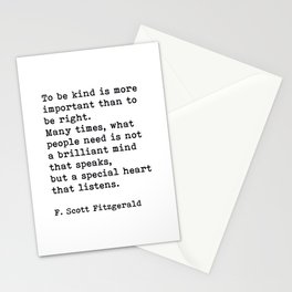 To Be Kind Is More Important, Motivational, F. Scott Fitzgerald Quote Stationery Card