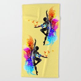 Ballet dancer dancing with flying birds Beach Towel
