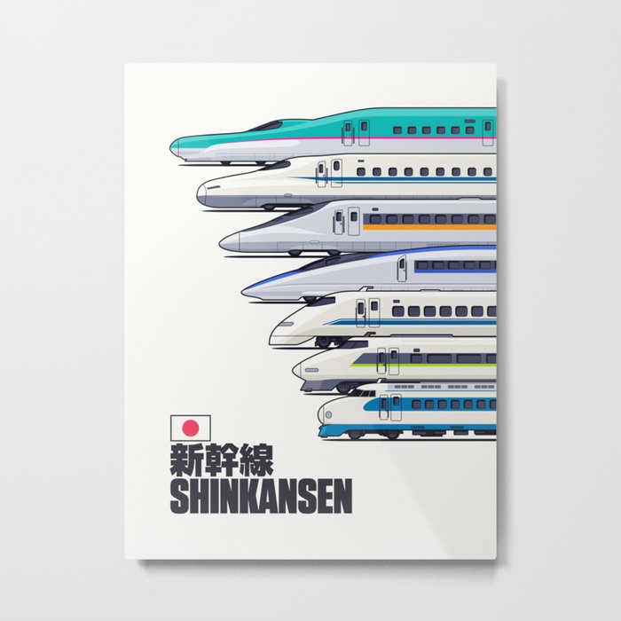 Shinkansen Bullet Train Evolution - White Metal Print