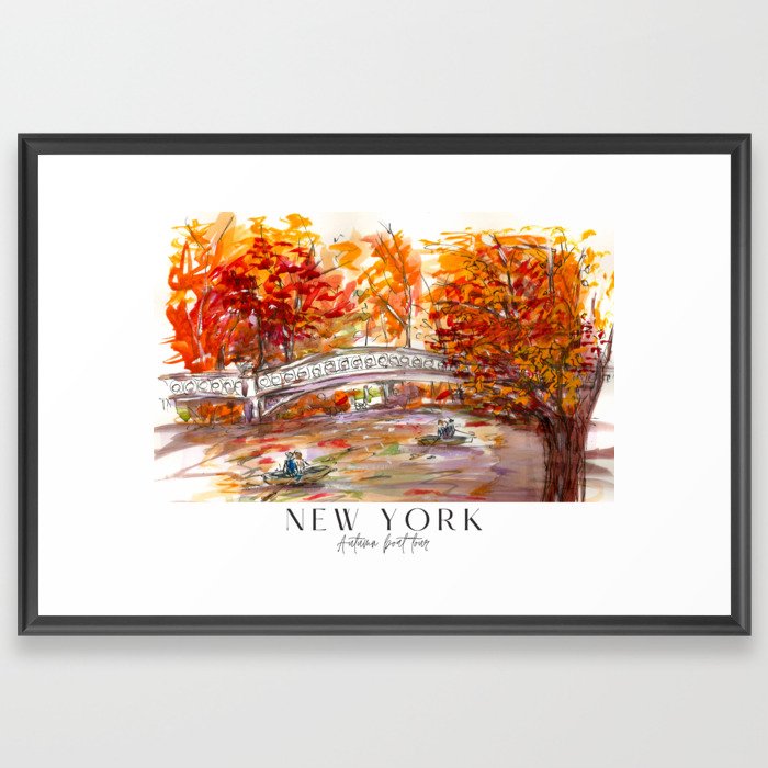 Autumn Central Park Boat Tour New York Bow Bridge Framed Art Print