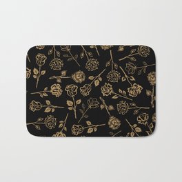 Gold Roses Silhouette on Black Bath Mat | Graphicdesign, Background, Leaves, Floral, Flowers, And, Rose, Nature, Plant, Vintage 