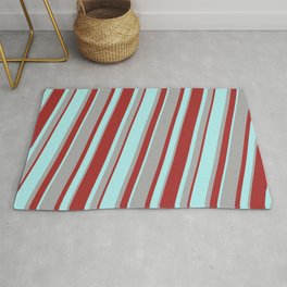 [ Thumbnail: Turquoise, Dark Gray, and Brown Colored Lined/Striped Pattern Rug ]