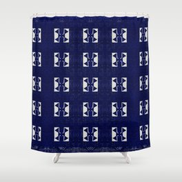 Blue Indigo Bohemian Traditional Berber Moroccan Handmade Fabric Style Shower Curtain