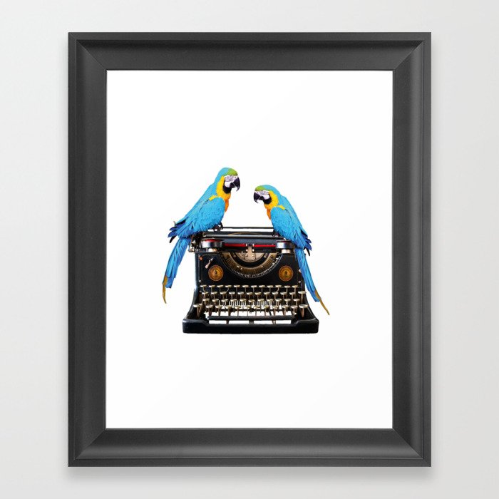 Two Macaw on Typewriter - Journalist Author Collage Framed Art Print