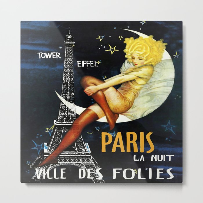 Paris at Night Vintage Poster Metal Print