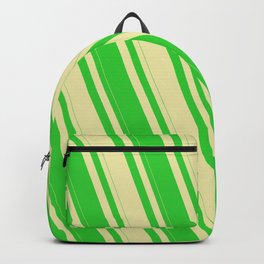 [ Thumbnail: Lime Green and Pale Goldenrod Colored Stripes Pattern Backpack ]