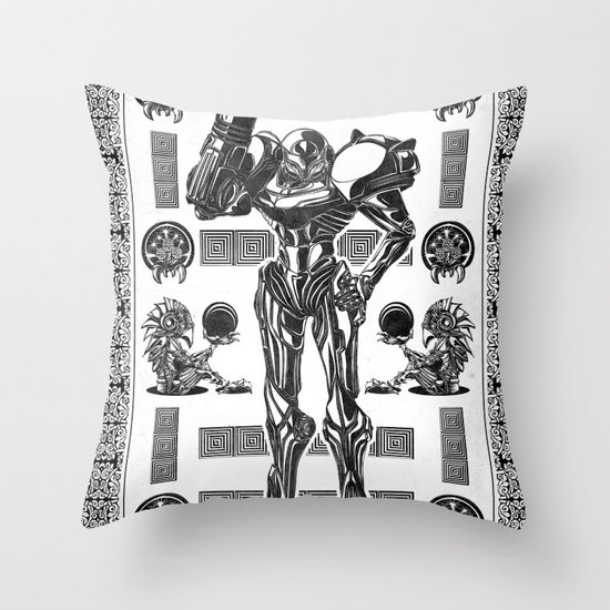 Metroid - Samus Aran Line Art Vector Character Poster Throw Pillow