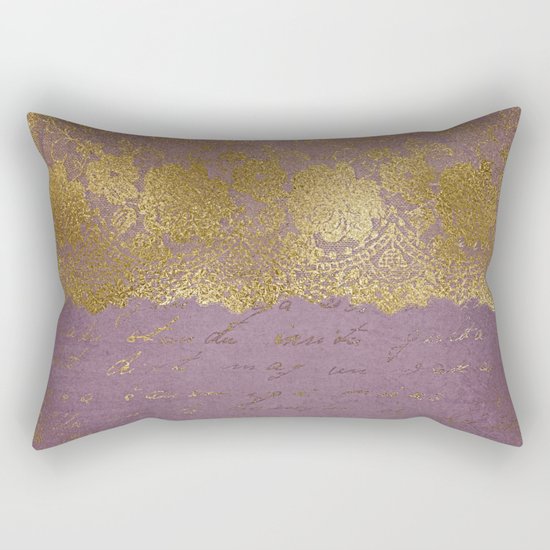 Romantic Bridal lace - Gold floral elegant lace on old purple paper Rectangular Pillow