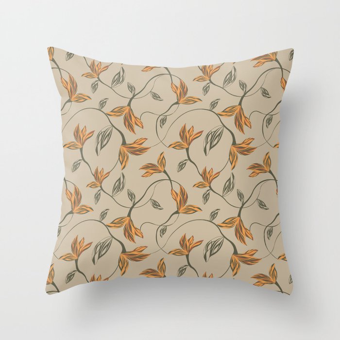 Yellow Floral Print - Earth Colors Throw Pillow