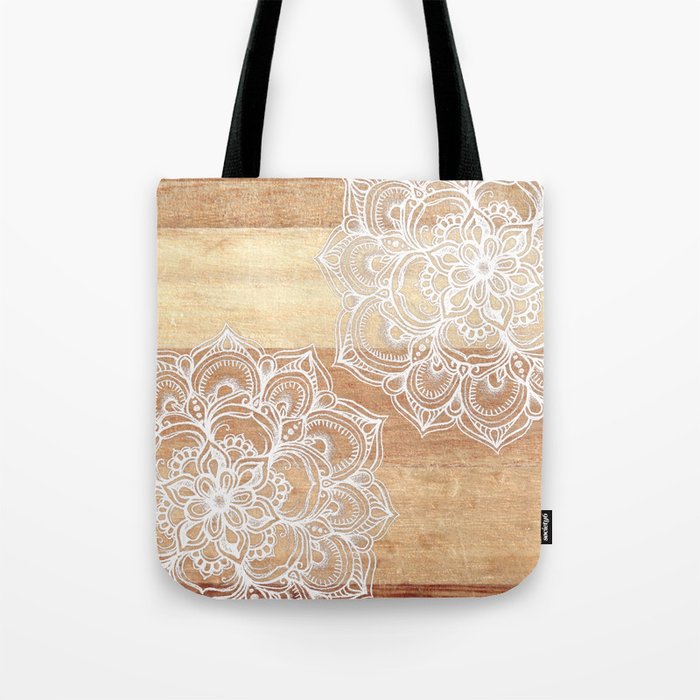 White doodles on blonde wood - neutral / nude colors Tote Bag