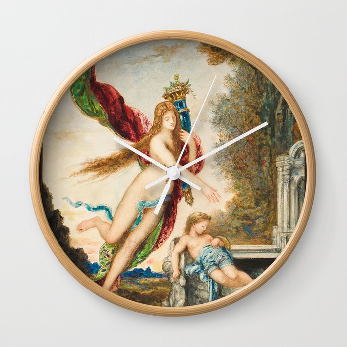 Angel and a sleeping child vintage art by Gustav Moreau Wall Clock