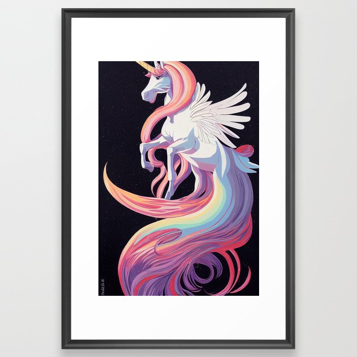 Rainbow Winged Unicorn Framed Art Print