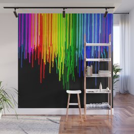 Rainbow Paint Drops on Black Wall Mural