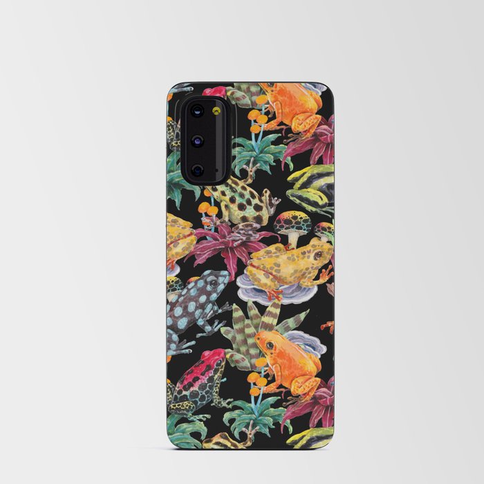 Tropical frogs and plant - black Android Card Case