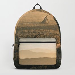Primeval Backpack | Art, Primeval, Ancient, Rock Formations, Sunset, Landscape, Visualart, Golden Hour, Graphicdesign, Digital 