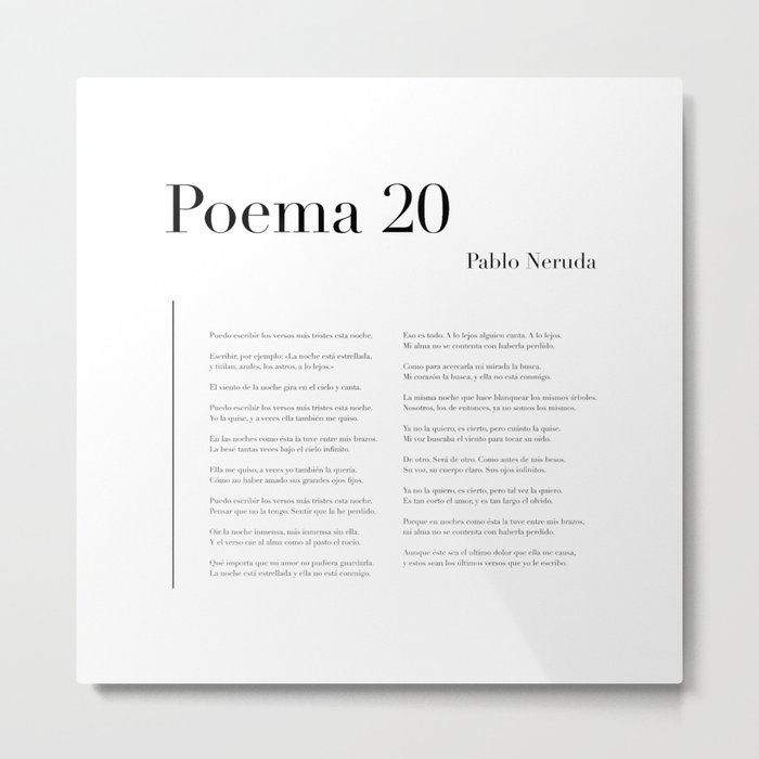 Poema 20 de Pablo Neruda Metal Print
