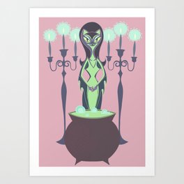 Witchy Kitty Pink Art Print