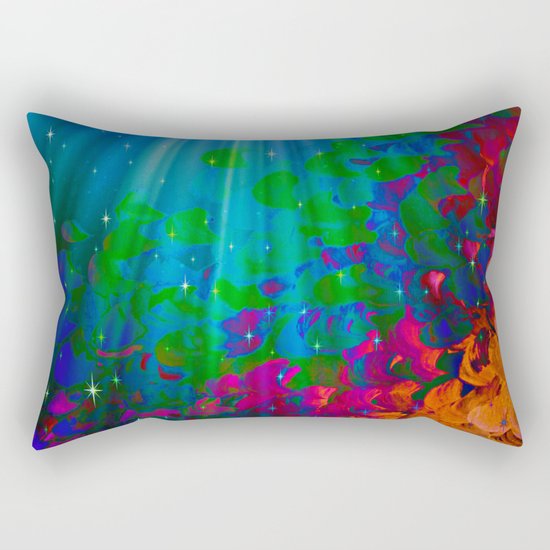 UNDER THE SEA Bold Colorful Abstract Acrylic Painting Mermaid Ocean Waves Splash Water Rainbow Ombre Rectangular Pillow