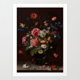 Bouquet of Flowers, Moody Vintage Wall Art Art Print