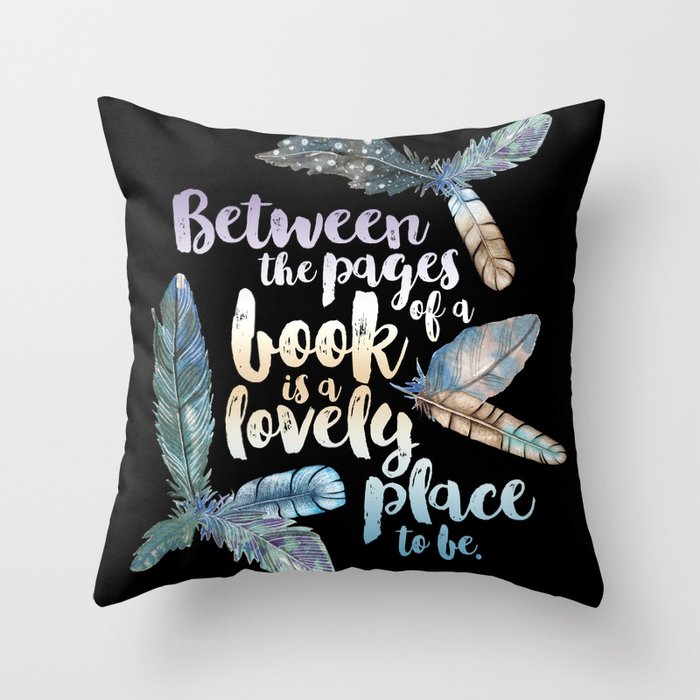 Between The Pages - Feathery Black Throw Pillow