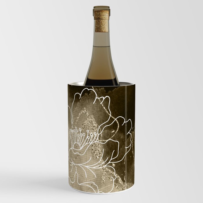 Brown and Golden Watercolor Floral Design Wine Chiller